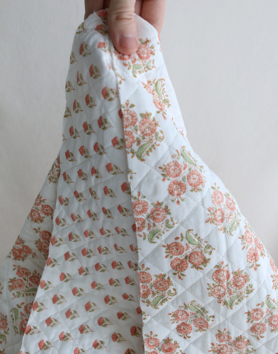 Anika - Tissu indien matelassé double face coton hand block teal largeur 100cm