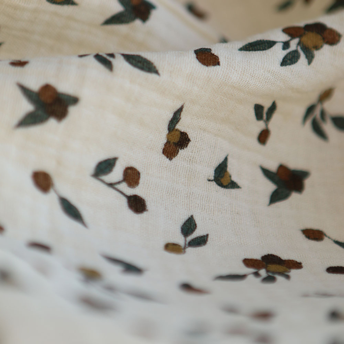 Hind - Double gaze de coton BIO écru motif exclusif baies coloris forêt