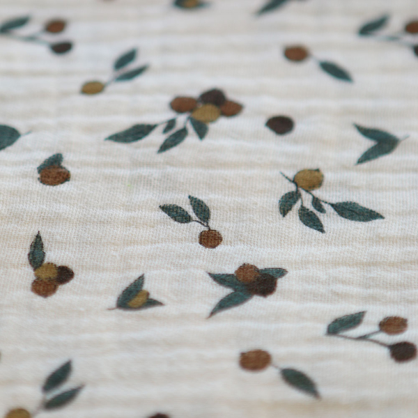 Hind - Double gaze de coton BIO écru motif exclusif baies coloris forêt 2