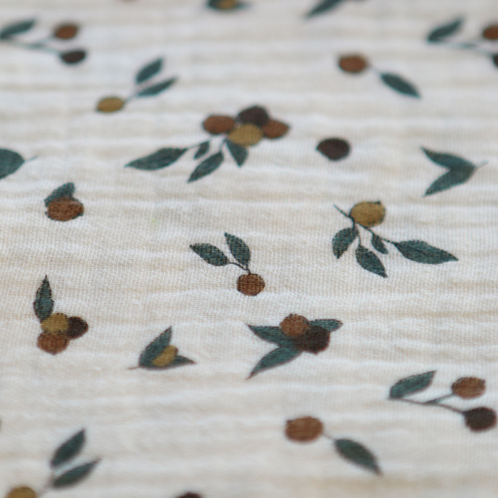 Hind - Double gaze de coton BIO écru motif exclusif baies coloris forêt