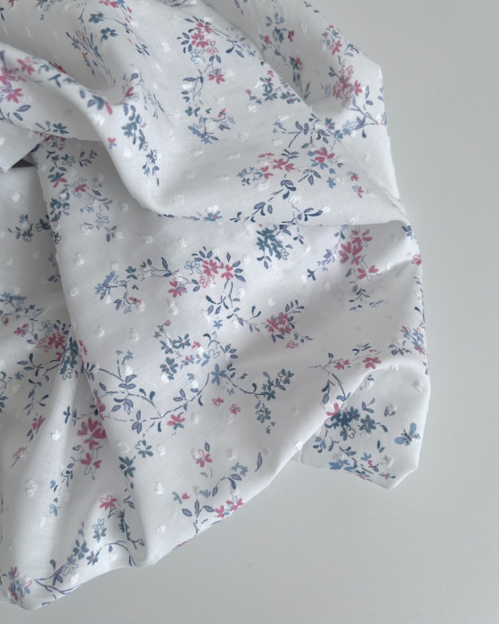 Coline - Plumetis de coton parme imprimé fleuri bleu et rose Qualité Oeko-tex - 6