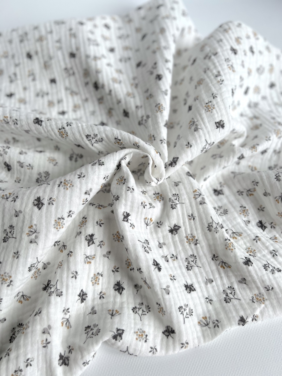 Double gaze de coton BIO blanc motif exclusif Grey Tissus issus de l'agriculture biologique  - 4