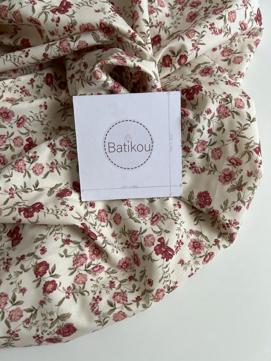 Romy - Popeline douce coton organique fond ivoire imprimé fleuri Tissus issus de l'agriculture biologique  - 8