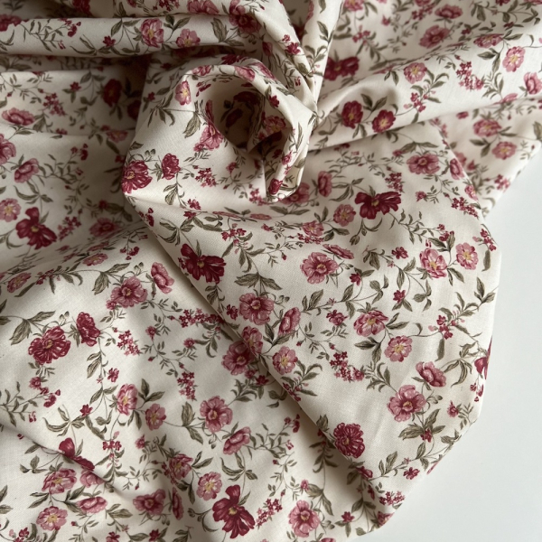 Romy - Popeline douce coton organique fond ivoire imprimé fleuri Tissus issus de l'agriculture biologique  - 1