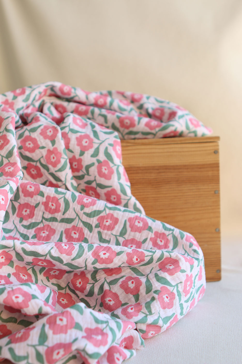 Storia - Double gaze de coton fond écru motif fleuri