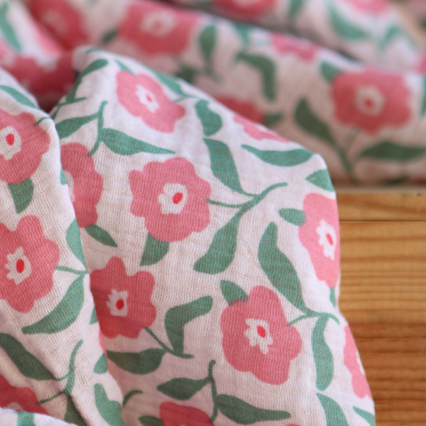 Storia - Double gaze de coton fond écru motif fleuri 2