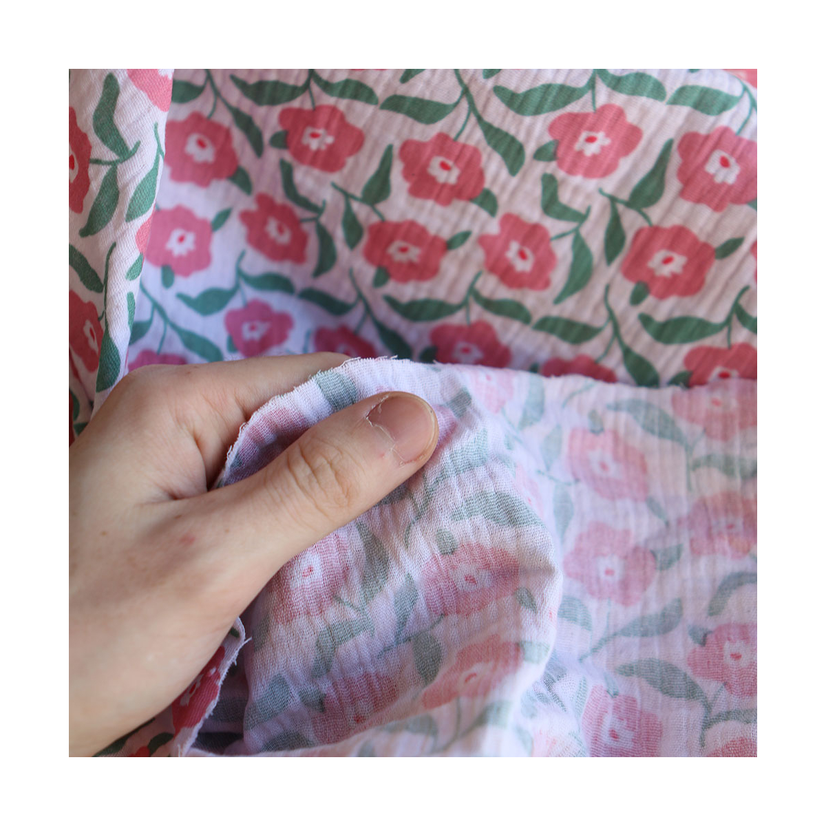 Storia - Double gaze de coton fond écru motif fleuri