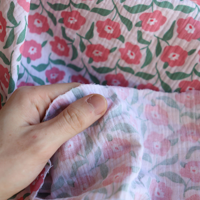 Storia - Double gaze de coton fond écru motif fleuri