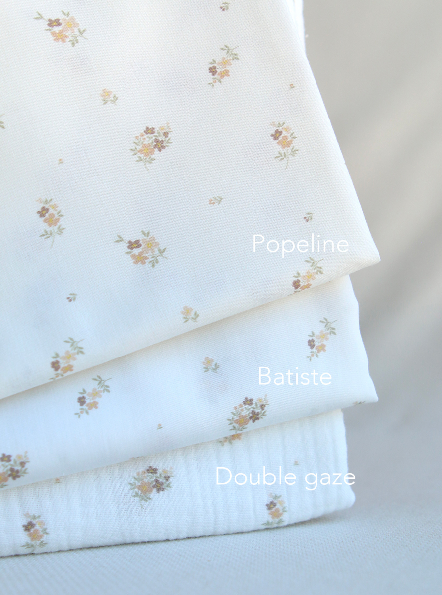Laure - Double gaze coton BIO Exclusif blanc motif fleuri nature
