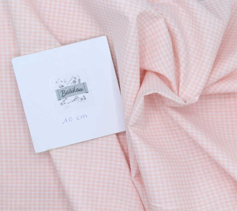 Coton vichy carreaux nude et blanc 2mm