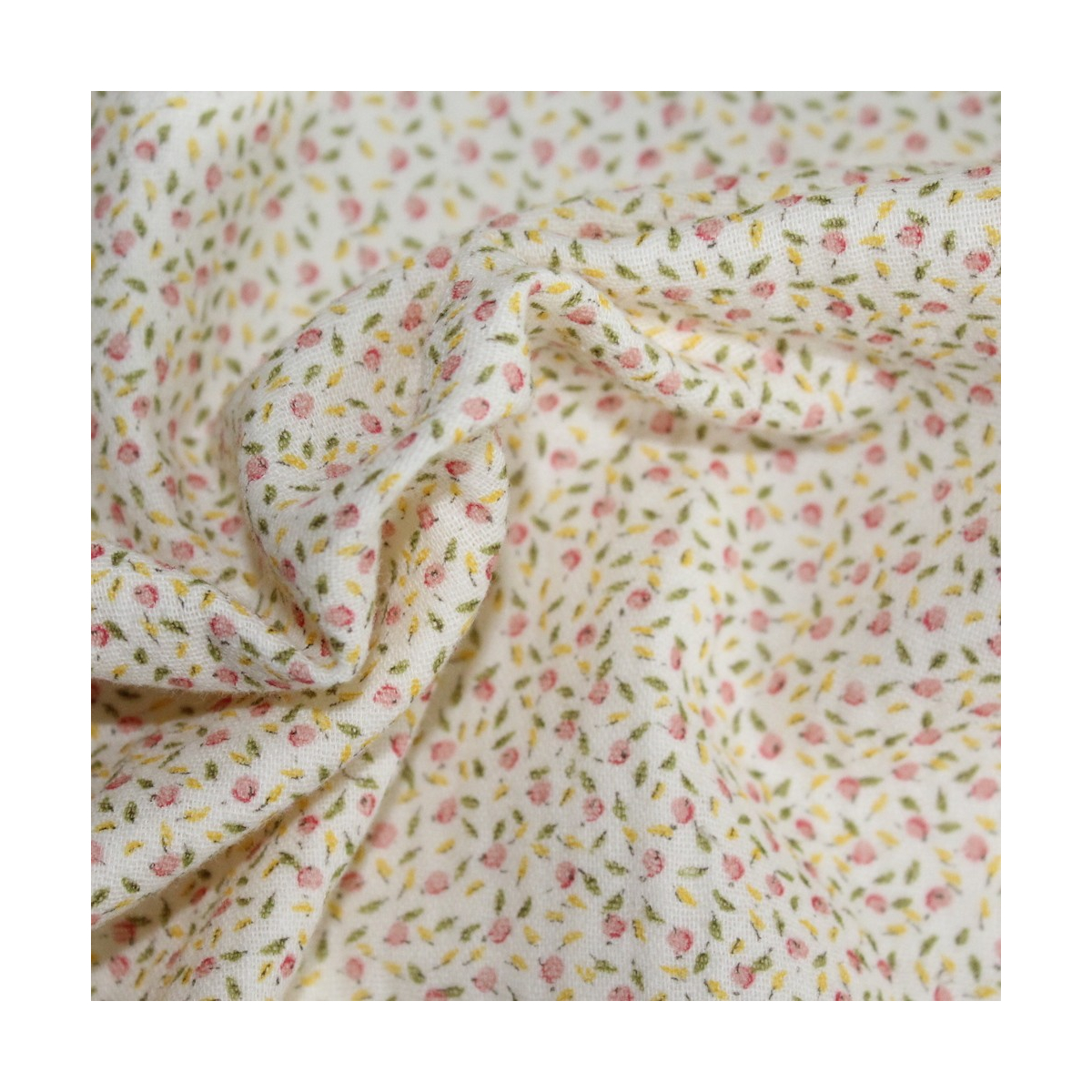 Double gaze de coton BIO écru à motifs fruités