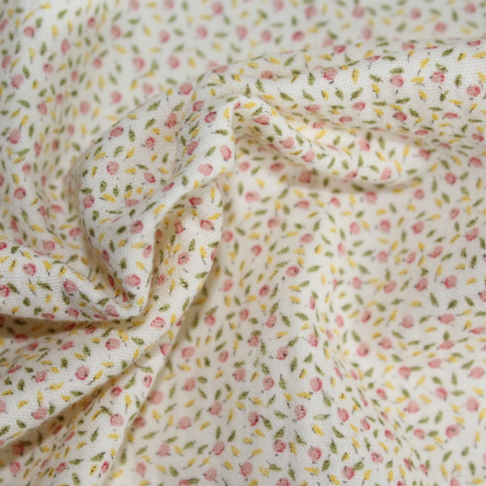 Double gaze de coton BIO écru à motifs fruités