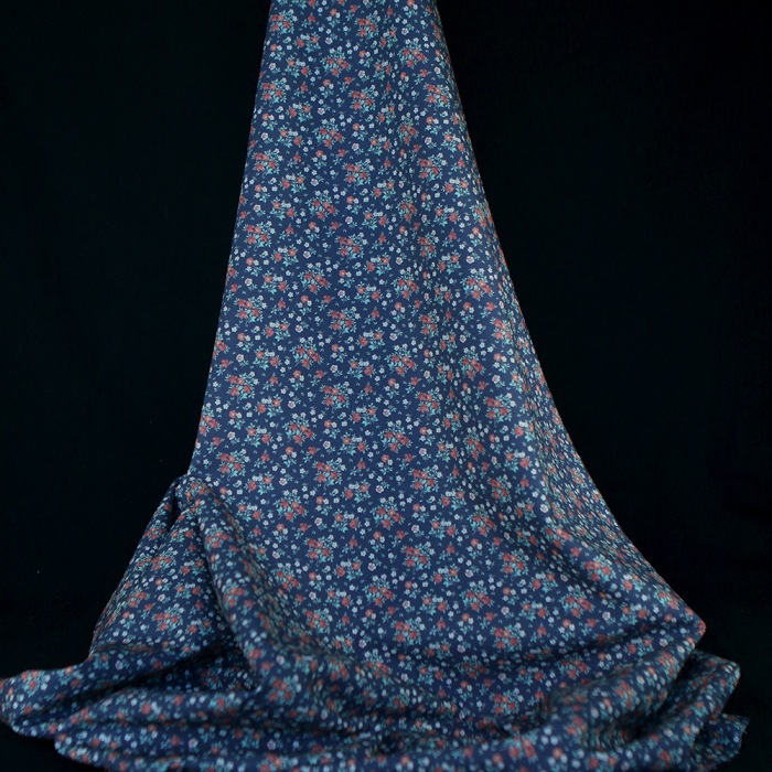 Isaure - Popeline douce coton fleuri bleu marine