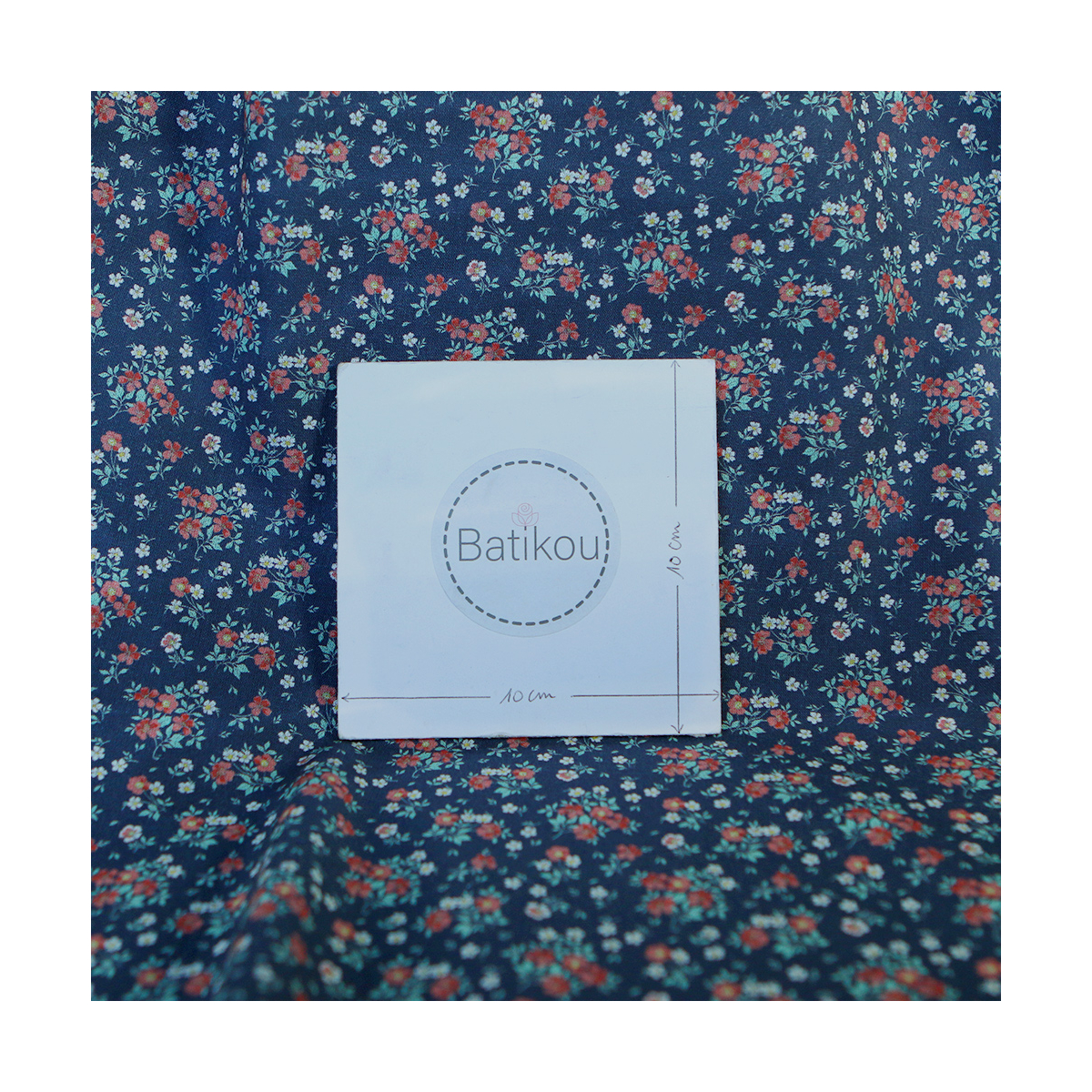 Isaure - Popeline douce coton fleuri bleu marine