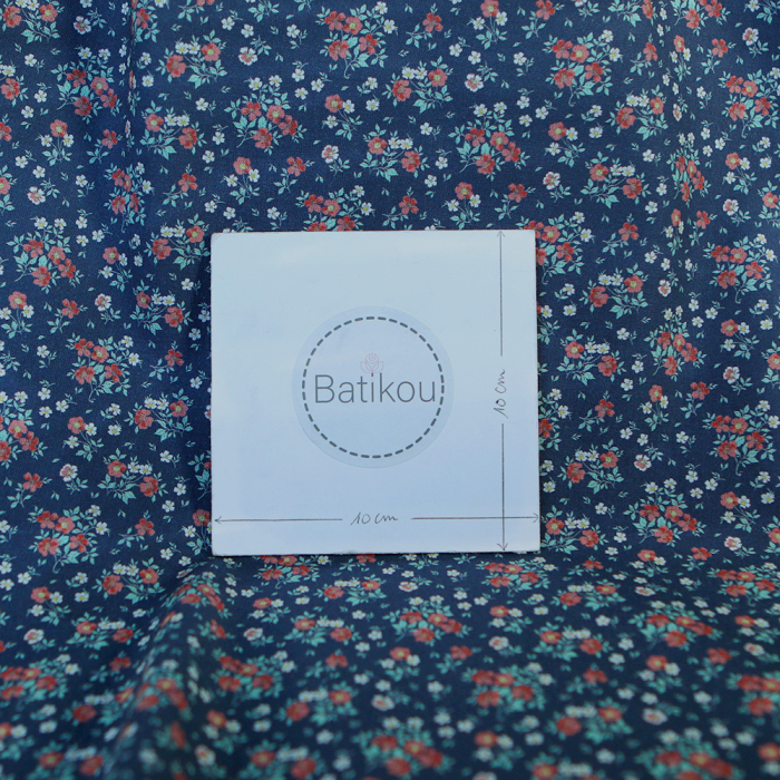 Isaure - Popeline douce coton fleuri bleu marine