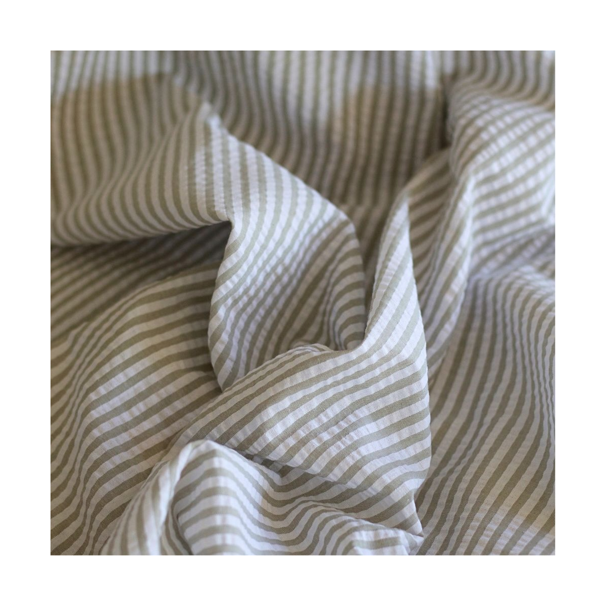 Seersucker / Coton mélangé gaufré rayures kaki clair