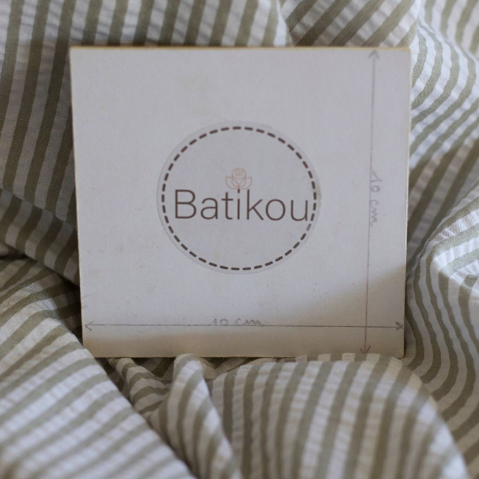 Seersucker / Coton mélangé gaufré rayures kaki clair