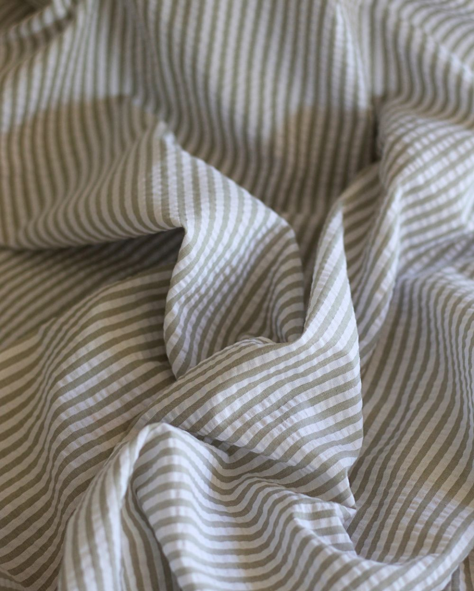 Seersucker / Coton mélangé gaufré rayures kaki clair