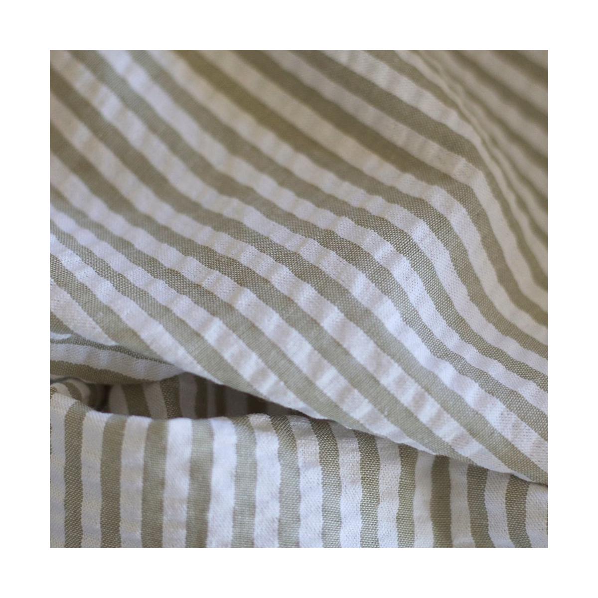 Seersucker / Coton mélangé gaufré rayures kaki clair