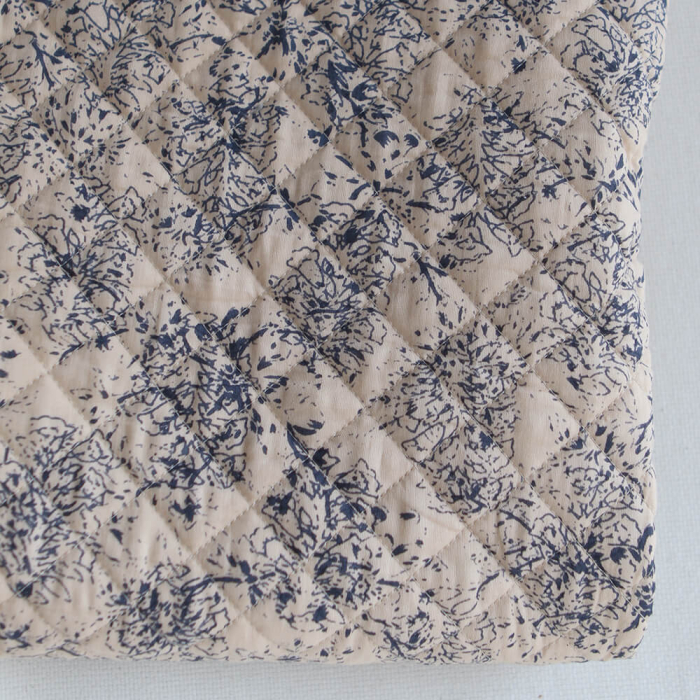 Anjali bleu - Tissu indien matelassé double face coton hand block largeur 100cm