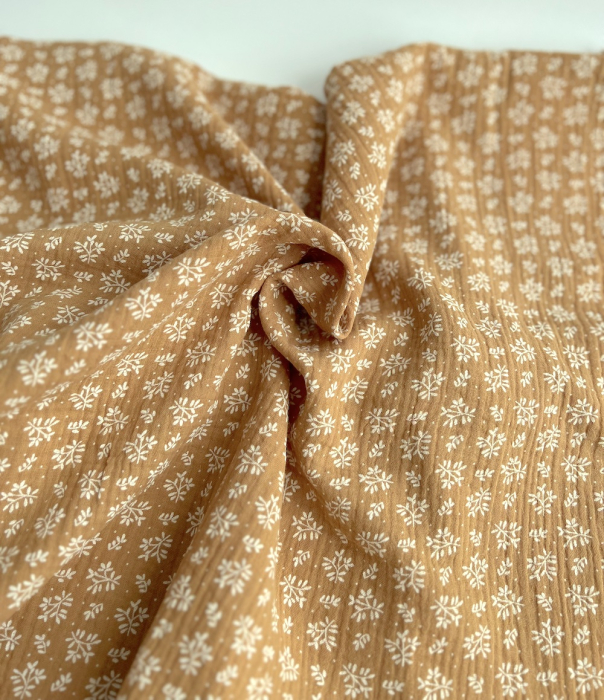 Double gaze de coton Meesya fond camel à motifs Batikou - 5