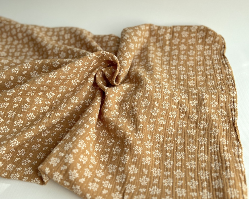 Double gaze de coton Meesya fond camel à motifs Batikou - 7