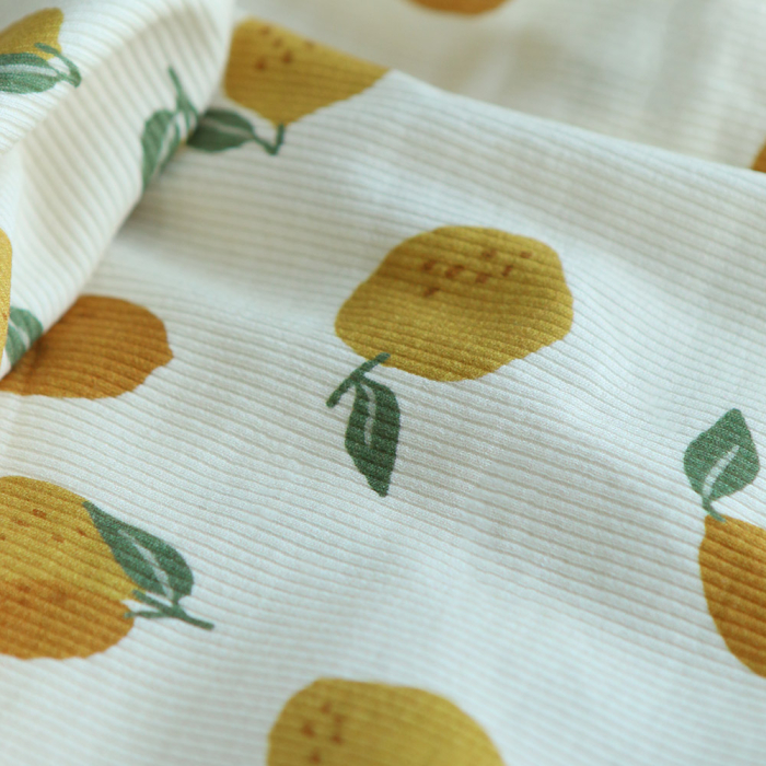 Jersey coton côtes fines à motif citrons jaunes