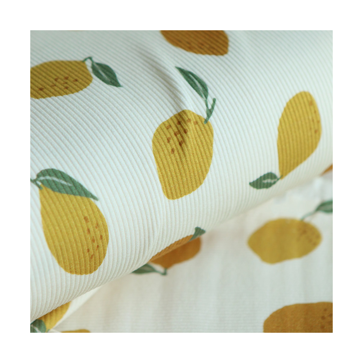Jersey coton côtes fines à motif citrons jaunes