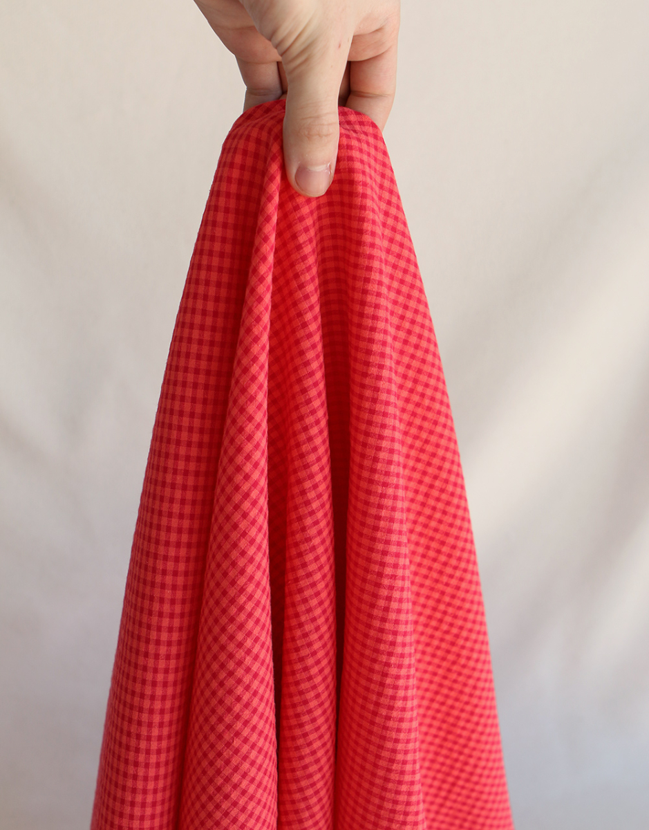 Seersucker / Coton gaufré vichy mini 3mm pastèque