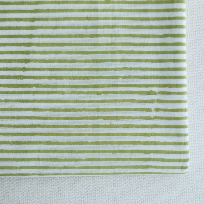 Rayures vert - Tissu indien coton hand block traditionnel