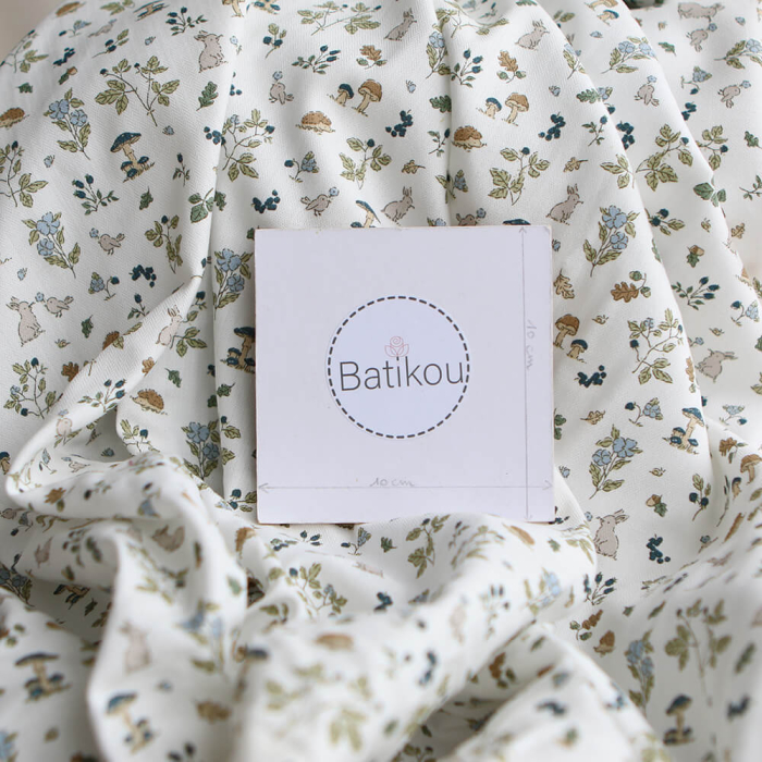 Mousse - Tissu coton texturé imprimé animaux de la forêt bleu