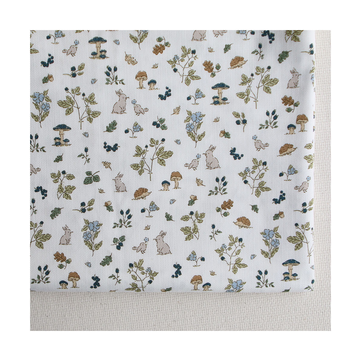 Mousse - Tissu coton texturé imprimé animaux de la forêt bleu