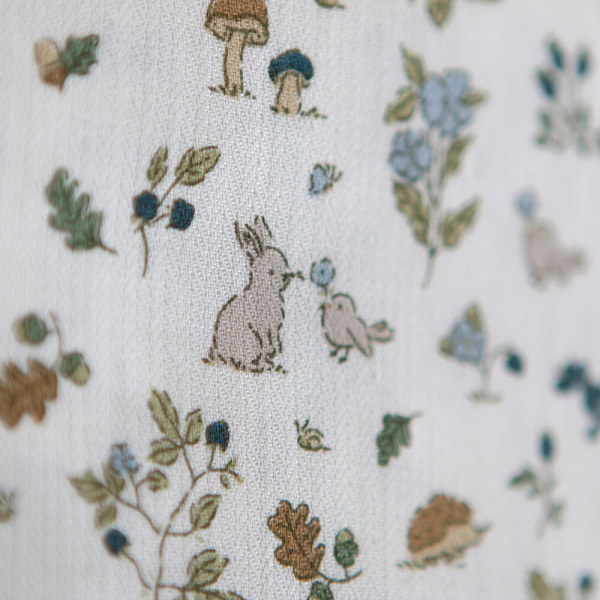 Mousse - Tissu coton texturé imprimé animaux de la forêt bleu 2