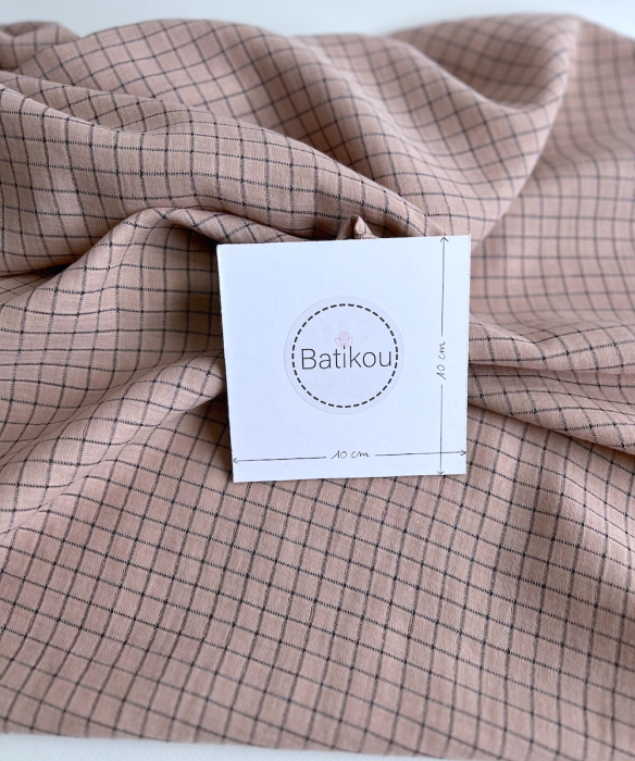 Theo - Gaze de coton lisse tissage carreaux coloris rose thé Tissus issus de l'agriculture biologique  - 7