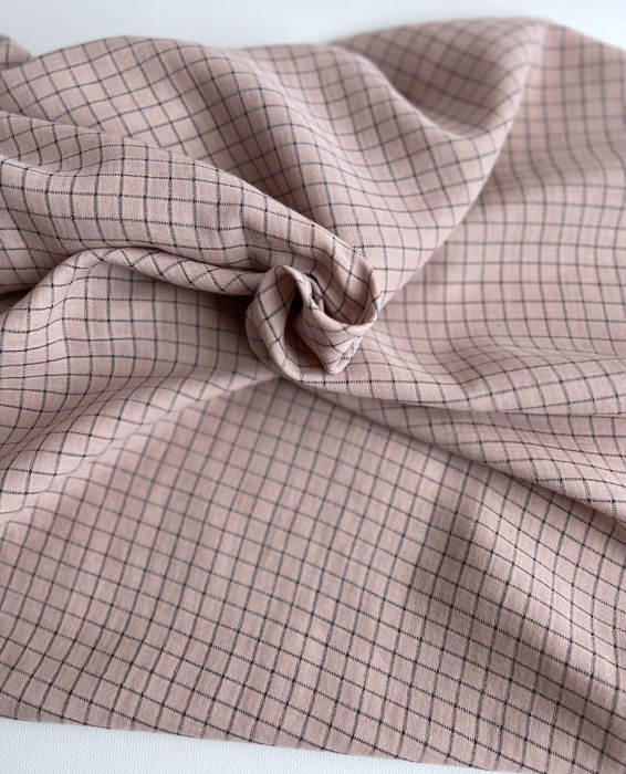 Theo - Gaze de coton lisse tissage carreaux coloris rose thé Tissus issus de l'agriculture biologique  - 8