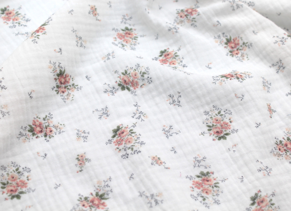 Romance - Double gaze de coton BIO motif exclusif bouquet romantique