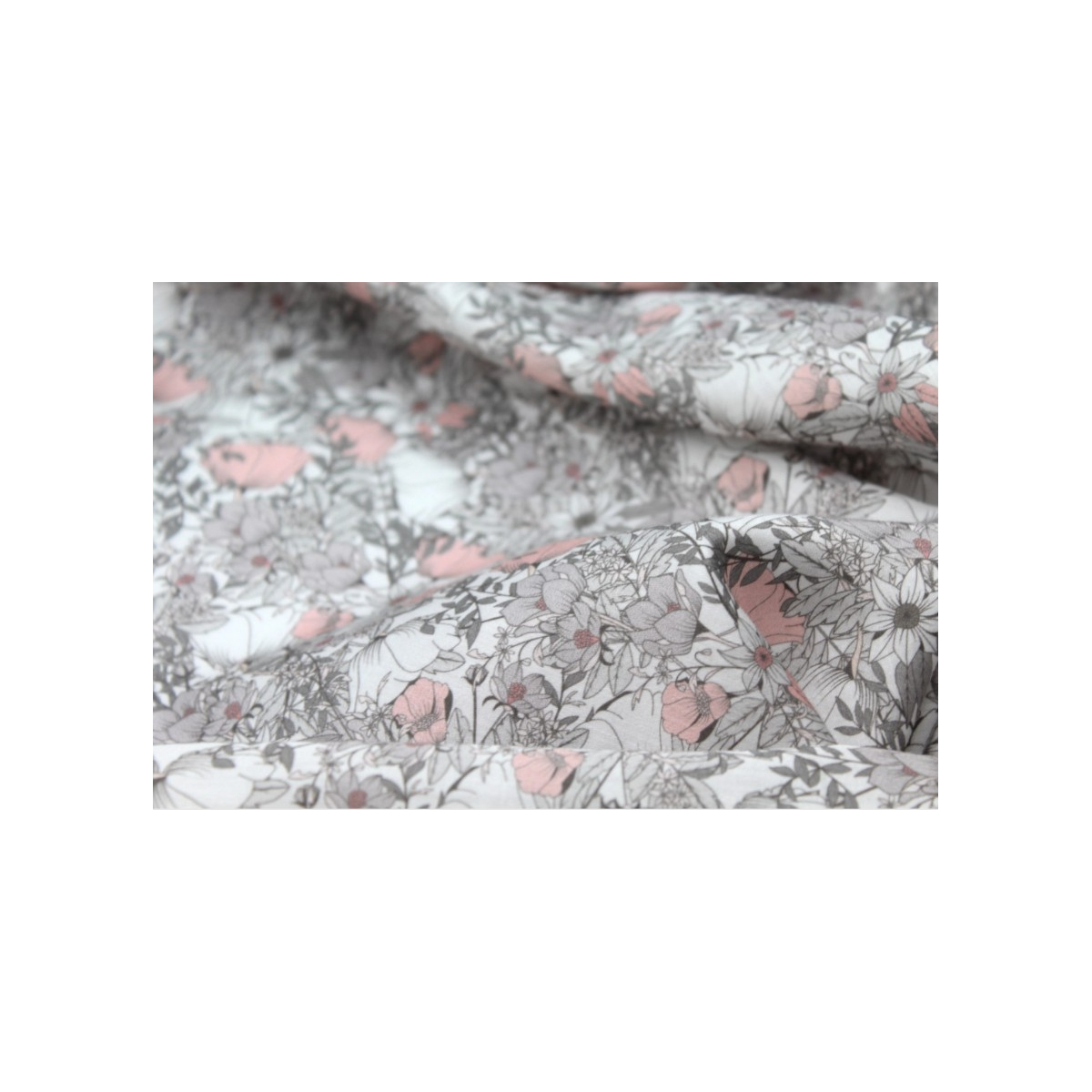 Tissu exclusif Coton lawn motif Lina gris