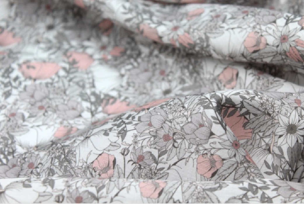 Tissu exclusif Coton lawn motif Lina gris