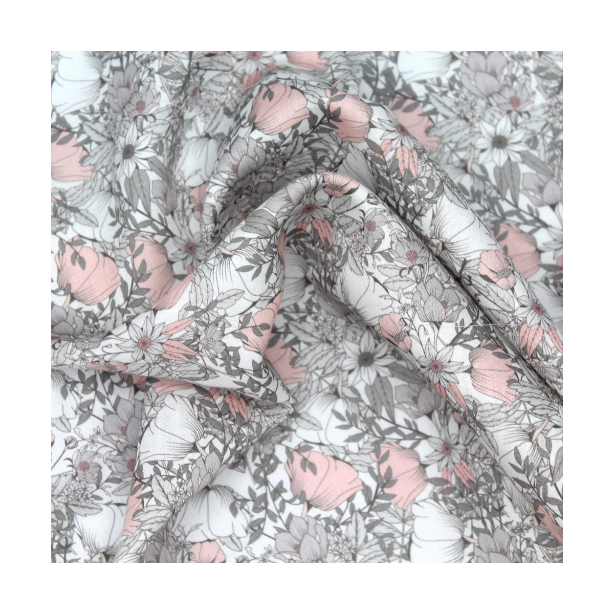 Tissu exclusif Coton lawn motif Lina gris