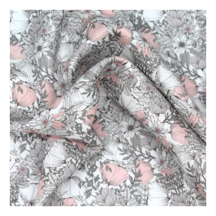 Tissu exclusif Coton lawn motif Lina gris