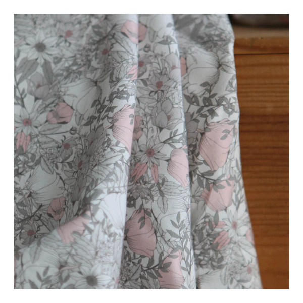 Tissu exclusif Coton lawn motif Lina gris