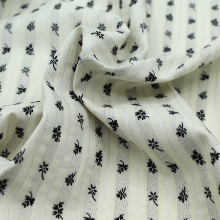 Tissu Jacquard coton à motifs tissés noir et argent