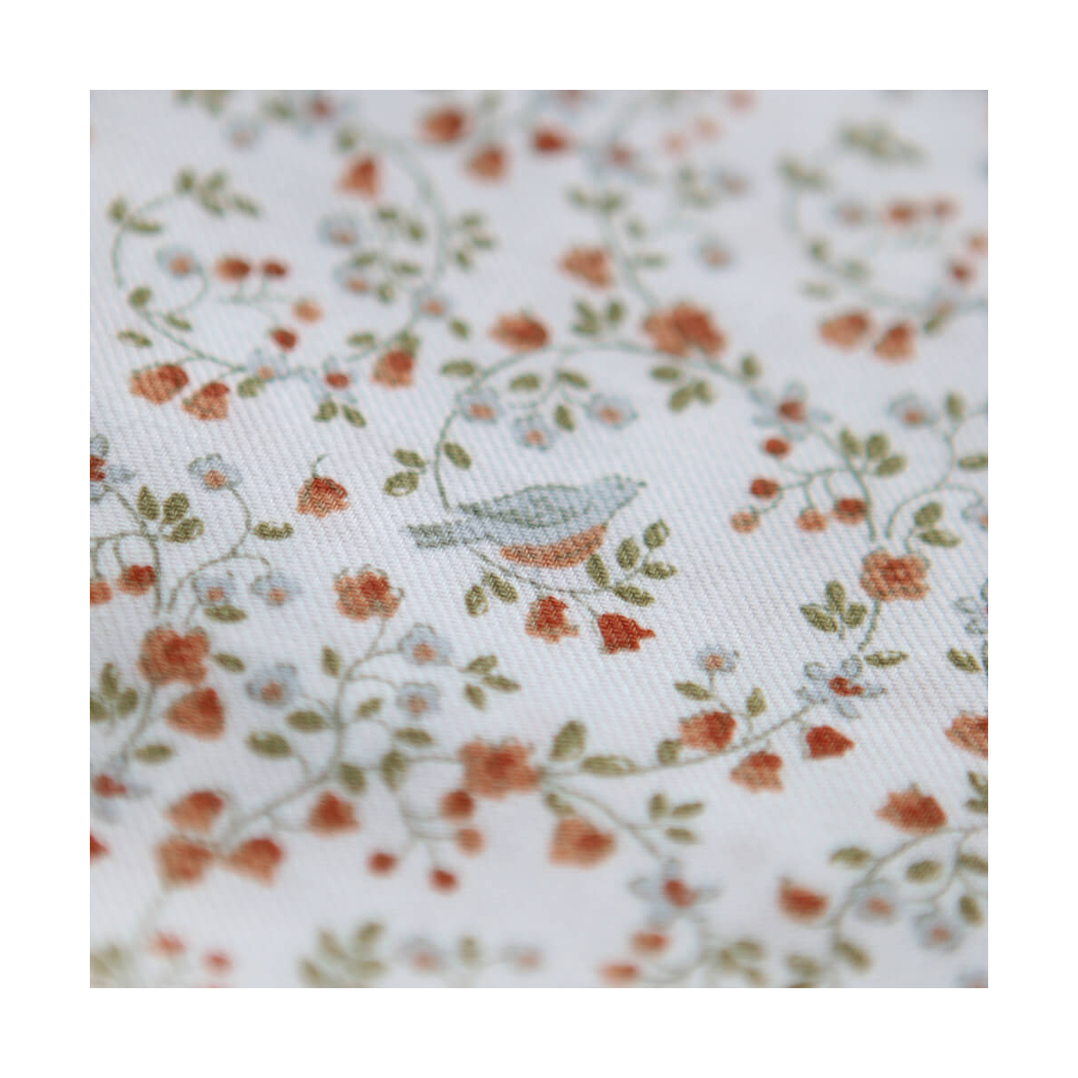 Plume - Tissu sergé de coton imprimé fleuri et oiseaux roux