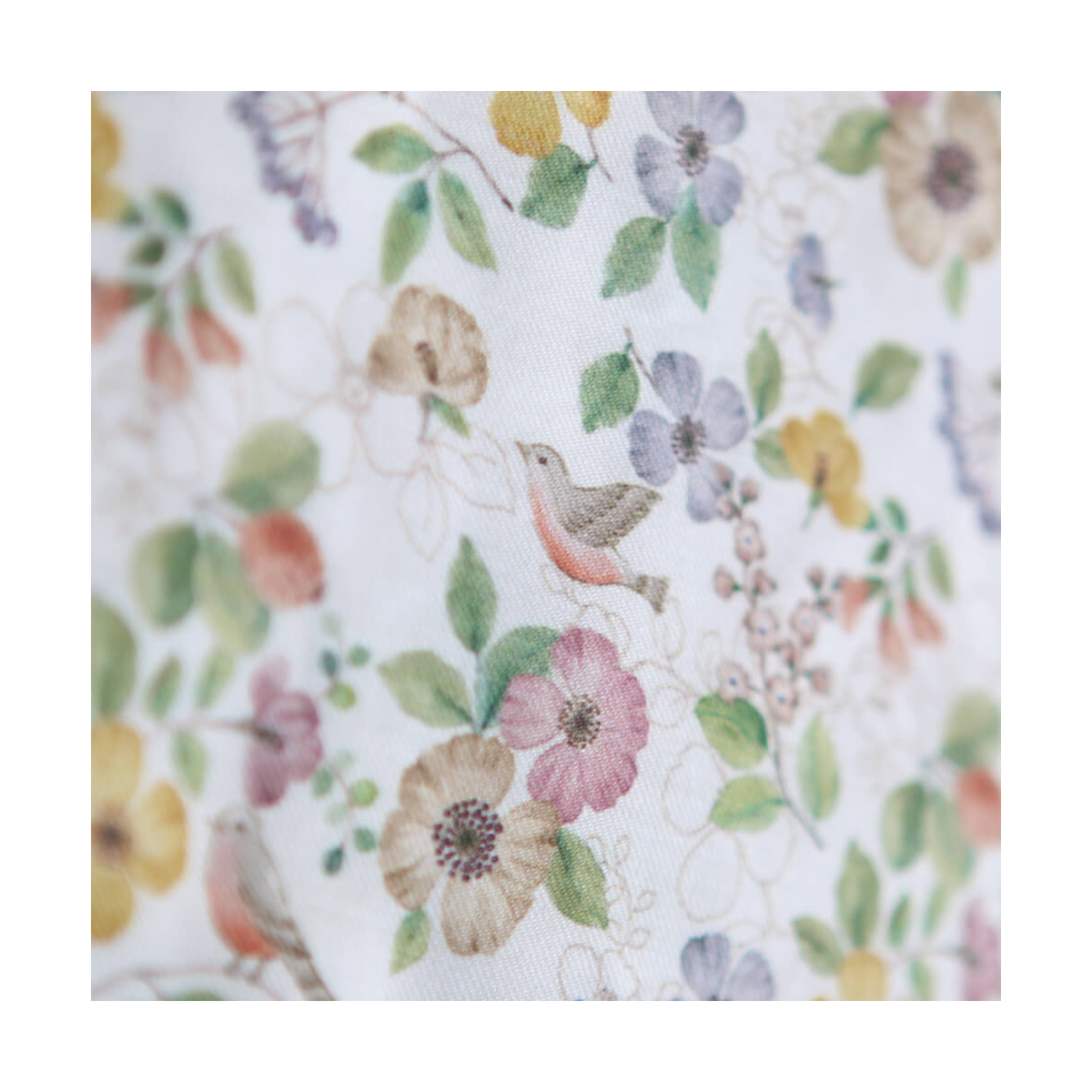Airelle - Tissu sergé de coton imprimé fleuri et oiseaux