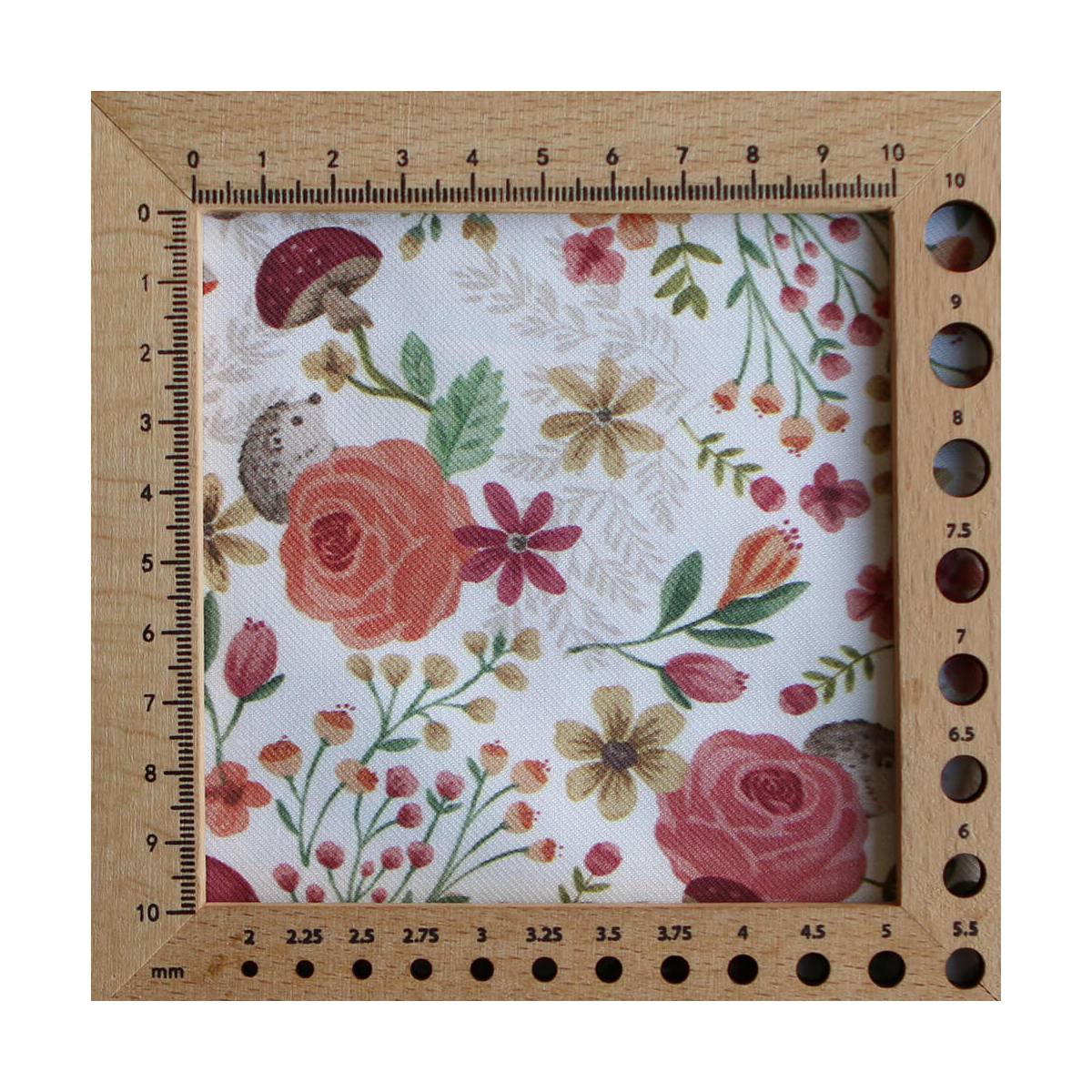 Tissu twill sergé coton organique imprimé fleuri hérissons bordeaux