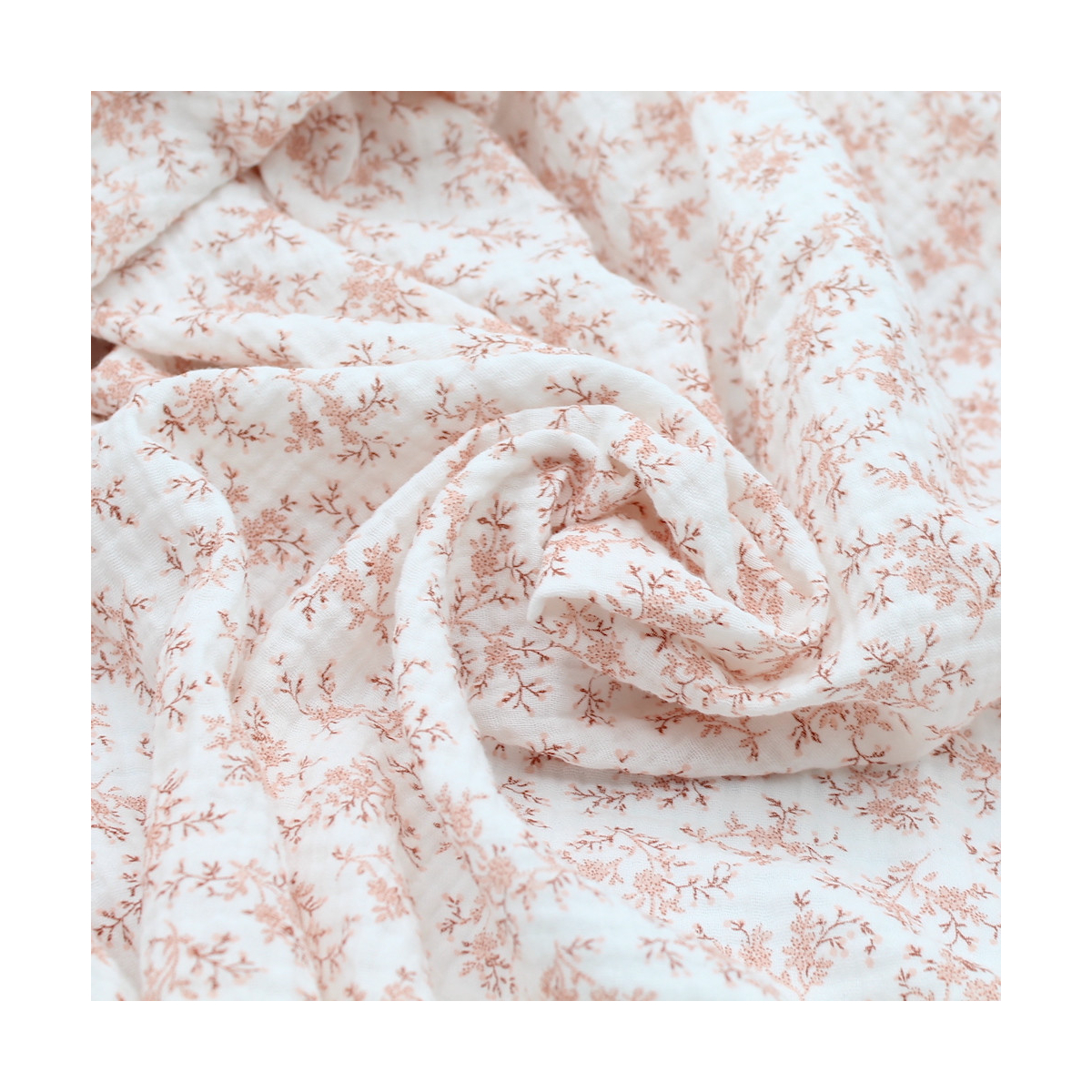 Meriem - Double gaze de coton BIO motif exclusif Pêche frais Tissus issus de l'agriculture biologique  - 2