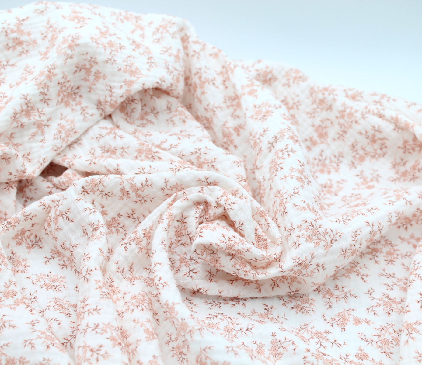 Meriem - Double gaze de coton BIO motif exclusif Pêche frais Tissus issus de l'agriculture biologique  - 5