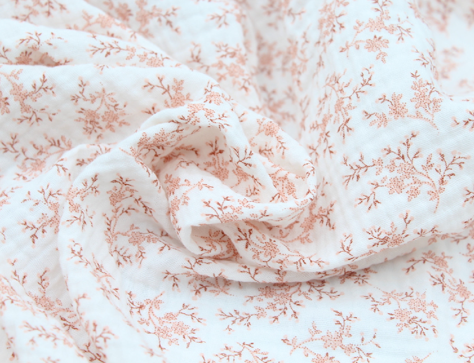 Meriem - Double gaze de coton BIO motif exclusif Pêche frais Tissus issus de l'agriculture biologique  - 6