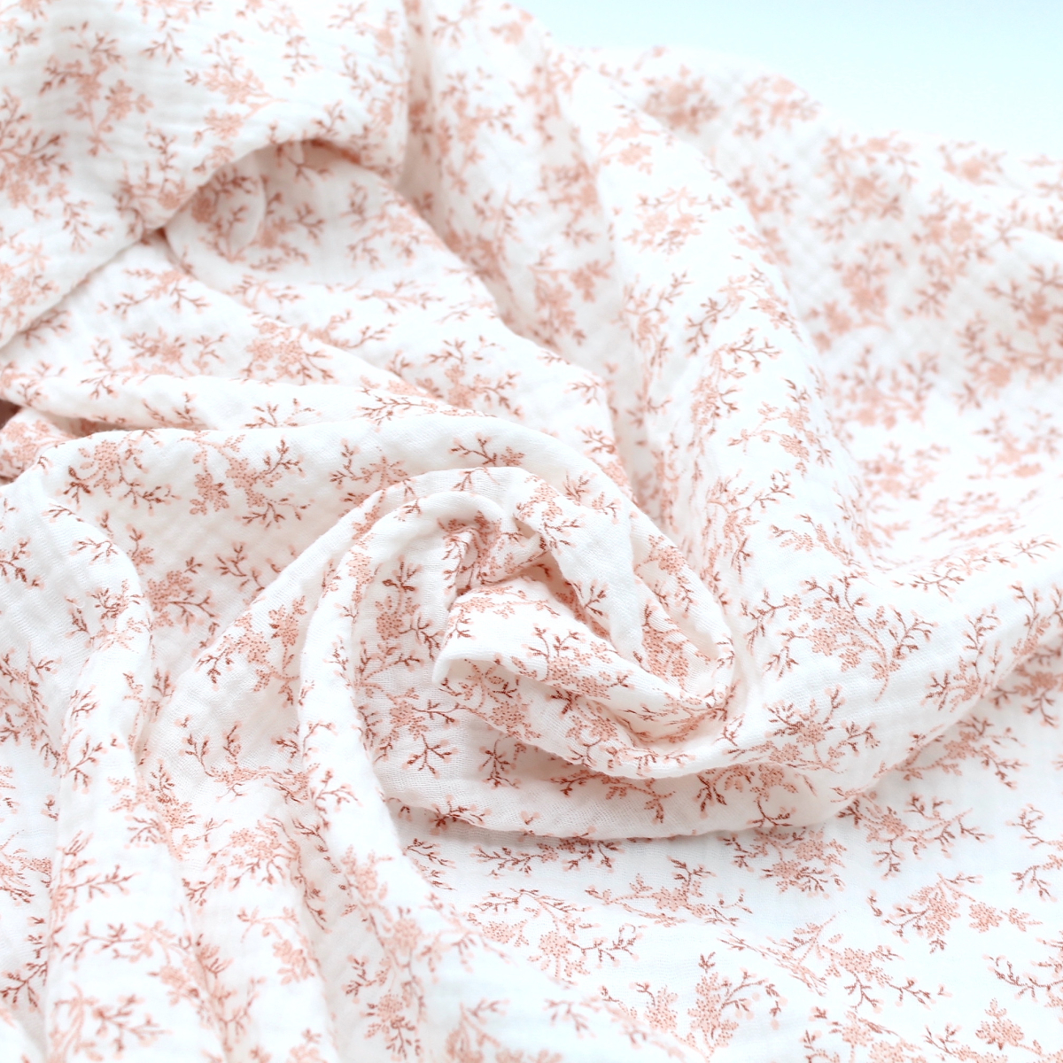 Meriem - Double gaze de coton BIO motif exclusif Pêche frais Tissus issus de l'agriculture biologique  - 4