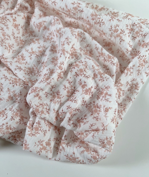 Meriem - Double gaze de coton BIO motif exclusif Pêche frais Tissus issus de l'agriculture biologique  - 8